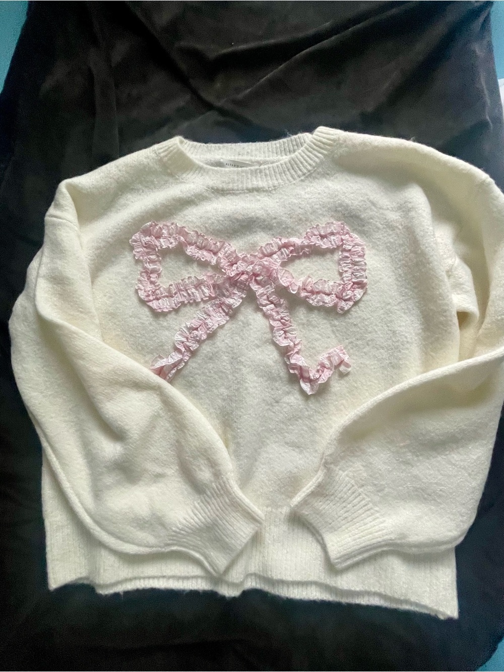 Altar’d State Coquette Bow Sweater NWT XL Cream Pink Soft Knit Pullover - Picture 16 of 16